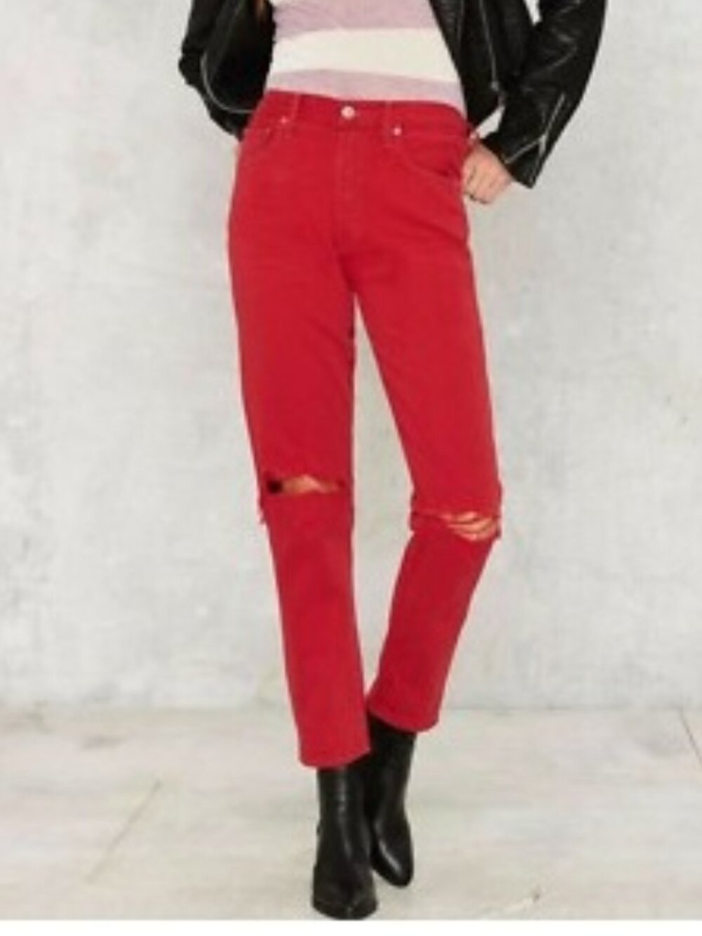 NEW $258 CITIZENS OF HUMANITY LIYA HIGH RISE DISTRESSED JEANS IN RED SIZE 27